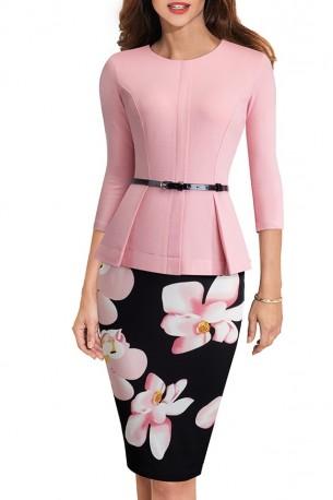 Cvetlična peplum obleka z 3/4 rokavi Rolanna