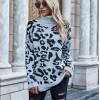 Debeli plavi leopardov pulover z puli ovratnikom Leya