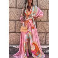 Dolga maxi obleka z vrvicami z V izrezom Anaya