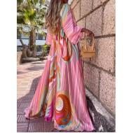 Dolga maxi obleka z vrvicami z V izrezom Anaya