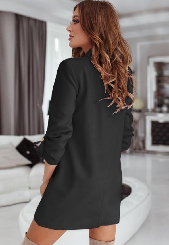 Dolgi črni suknjič z zlatimi gumbi Linda