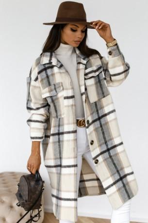 Dolgi pulover karirastega kontrasta Pia