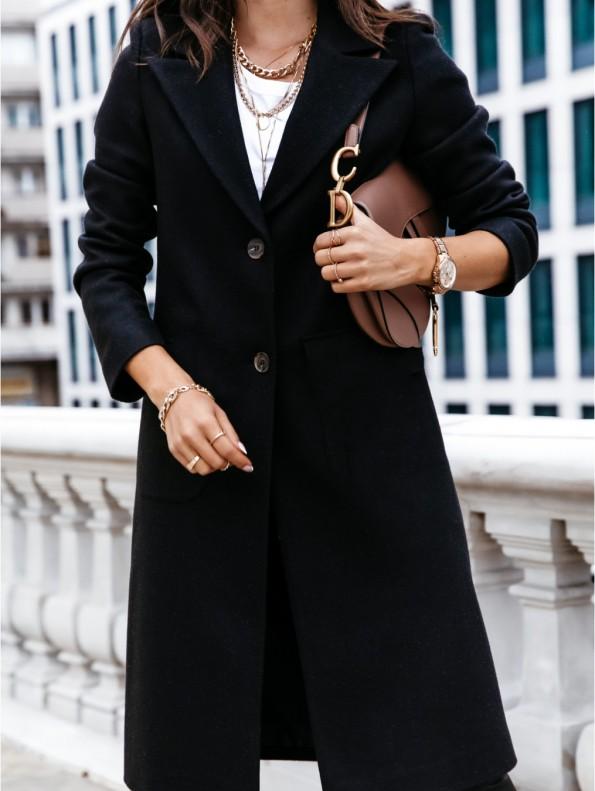 Eleganten dolg plašč v črni barvi Daya