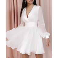 Elegantna bela obleka z V - izrezom Ana Paula