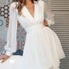 Elegantna bela obleka z V - izrezom Ana Paula