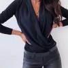 Elegantna črna bluza z dolgimi rokavi Mana