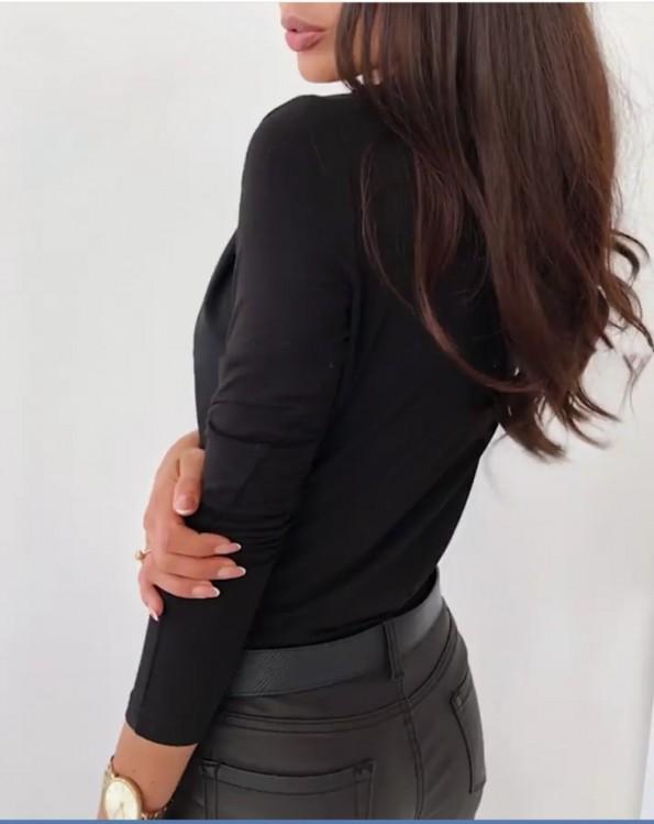 Elegantna črna bluza z dolgimi rokavi Mana