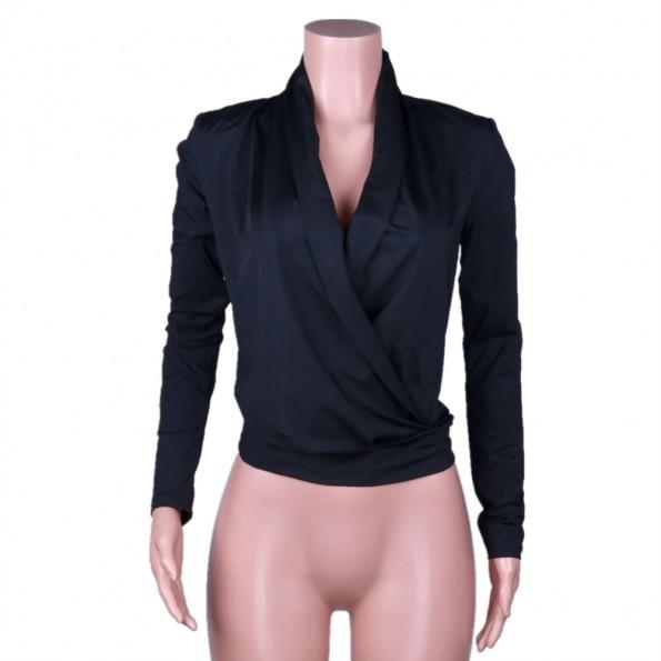Elegantna črna bluza z dolgimi rokavi Mana