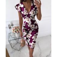 Elegantna cvetno vijolična midi obleka Flora