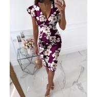 Elegantna cvetno vijolična midi obleka Flora