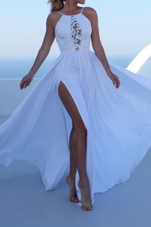 Elegantna dolga čipkasta bela obleka Vanessa