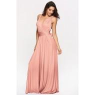 Elegantna dolga roza obleka s širokim spodnjim delom Rosa