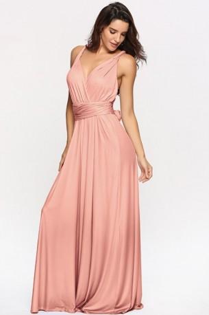 Elegantna dolga roza obleka s širokim spodnjim delom Rosa