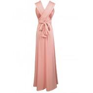 Elegantna dolga roza obleka s širokim spodnjim delom Rosa