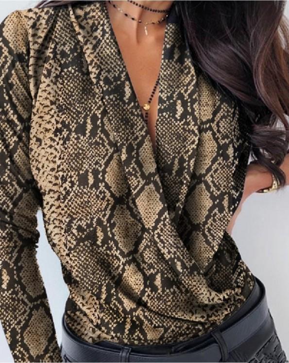 Elegantna leopardova bluza z dolgimi rokavi Vanisha