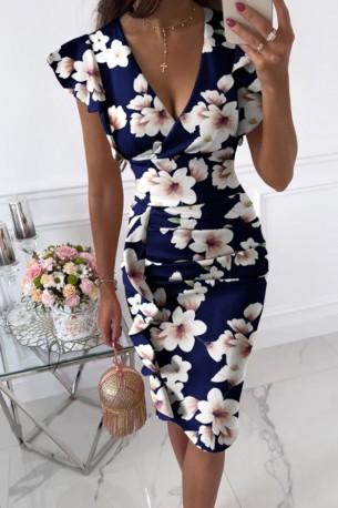 Elegantna modra rožnata midi obleka Dreya