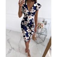 Elegantna modra rožnata midi obleka Dreya