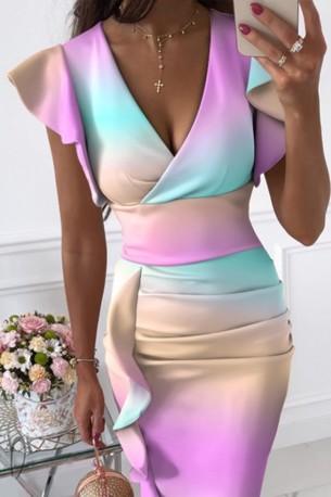 Elegantna tie dye barvna obleka  Rendy