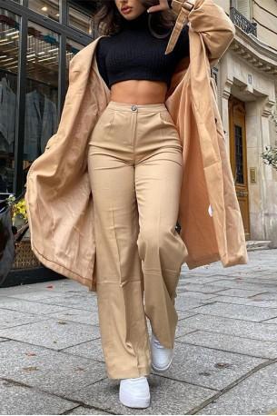 Elegantne khaki široke hlače z visokim pasom Regina