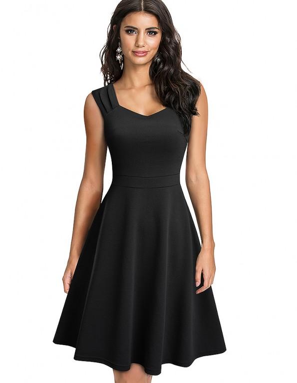 Enobarvna obleka s svinčnikom brez rokavov Lara