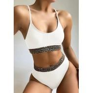 Ženske bele dvodelne kopalke z visokim pasom Brittany 