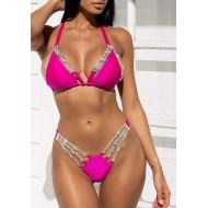 Ženske dvodelne kopalke v roza bikini kompletu in z diamanti  Irish