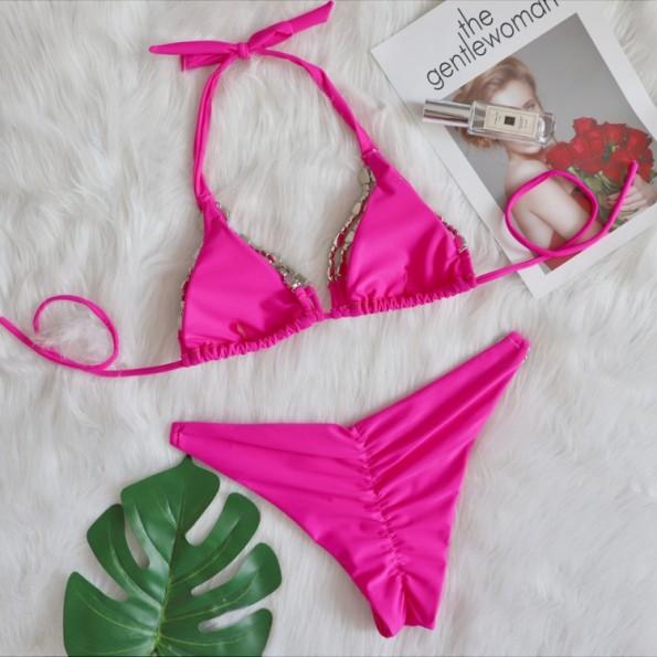 Ženske dvodelne kopalke v roza bikini kompletu in z diamanti  Irish