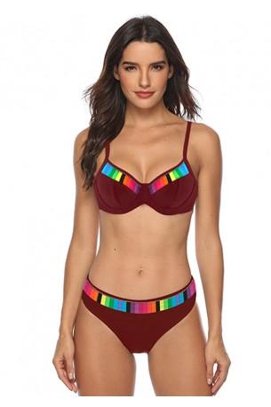 Ženske dvodelne kopalke z bordo bikini trakovi z geometrijskim tiskom Mathilda