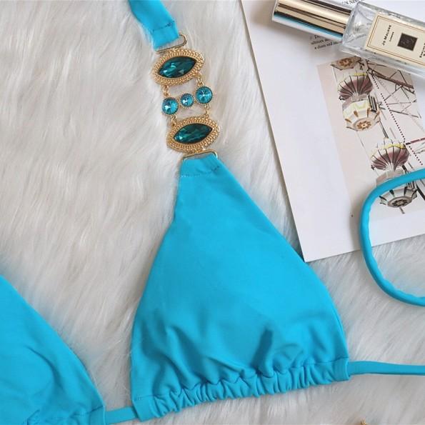 Ženske dvodelne kopalke z modrimi bikini halter diamanti Betsy