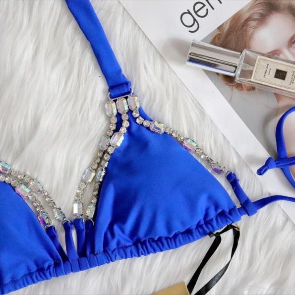 Ženske dvodelne kopalke z modrimi bikini halter diamanti Iris