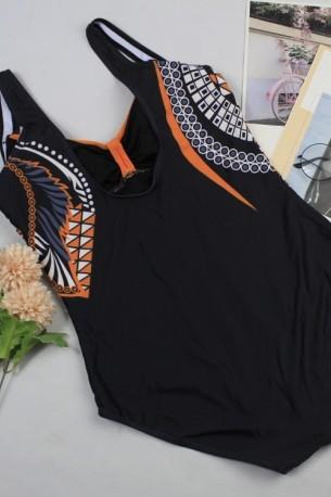 Ženske enodelne kopalke brez hrbta z oranžnimi naramnicami z V-izrezom Eliana