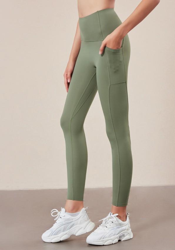 Ženske poletne zelene enostavne gamaše za jogo z visokim pasom Kirsten