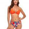Ženski komplet prekrivnih kopalk z oranžnim trakom in s cvetličnim tiskom Orhidea