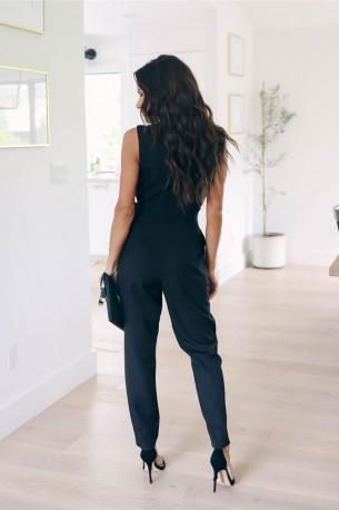 Kombinezon obleka brez rokavov v črni barvi s čipkastimi detajli Irish