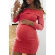 Mini oranžna  obleka s spuščenimi rameni za nosečnice Mane