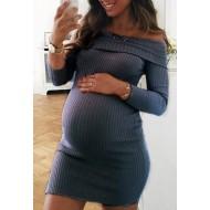 Mini modra obleka s spuščenimi rameni za nosečnice Sharon