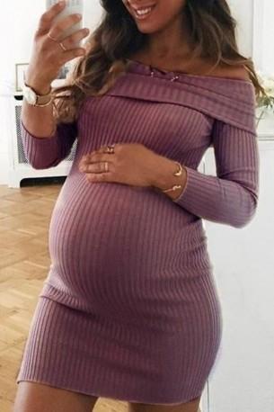 Mini vijolična obleka s spuščenimi rameni za nosečnice Amy