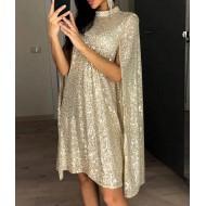 Mini zlata obleka z dolgimi rokavi in z bleščicami