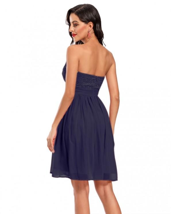 Modra čipkasta obleka brez naramnic Sonya