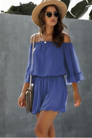 Modra mini oblekica s spuščenimi rokavi Helle