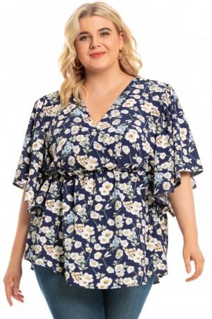 Modra rožnata majica z daljšimi rokavi Helen