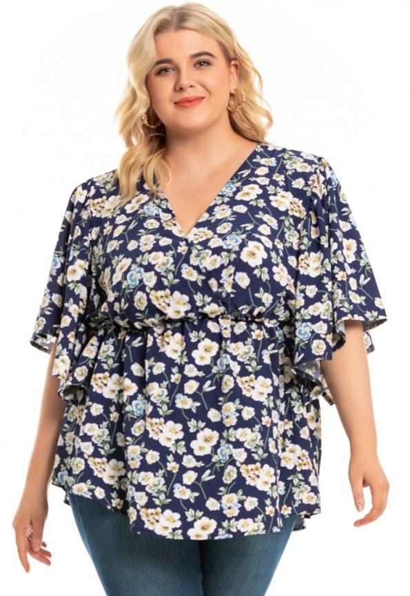 Modra rožnata majica z daljšimi rokavi Helen