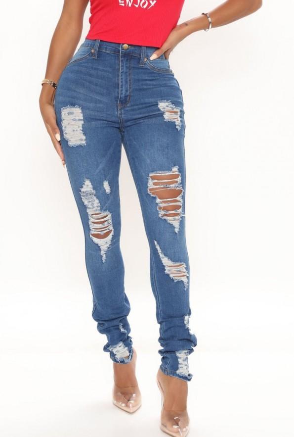 Modre raztrgane mehke kavbojke Eva