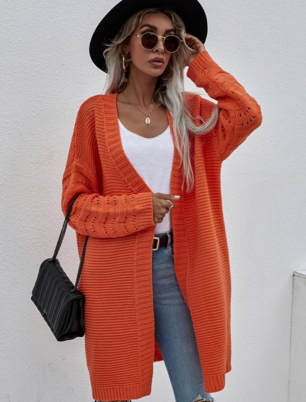 Oranžna dolga kardigan s spuščenimi rameni Valerie