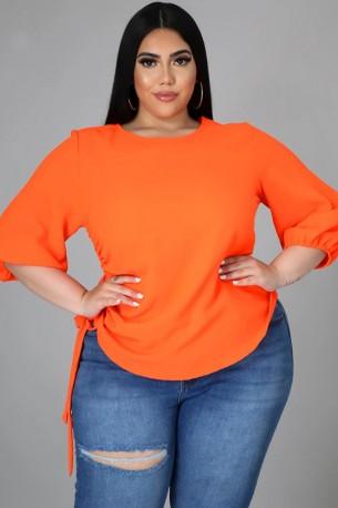 Oranžna majica s s stranskimi rožnatimi vrvicami Grace