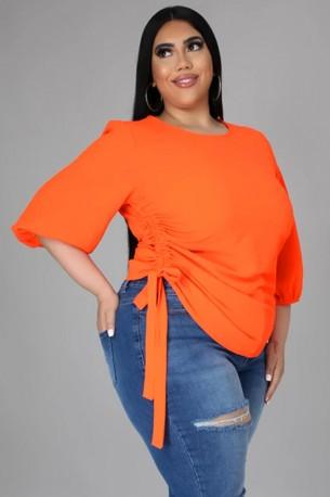 Oranžna majica s s stranskimi rožnatimi vrvicami Grace