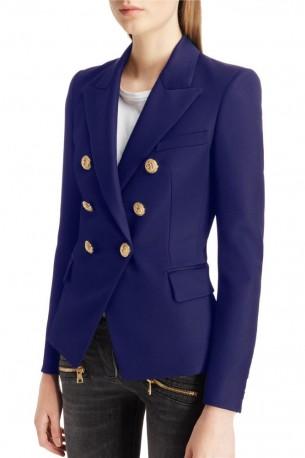 Pisarniški moder elegantni jopič z dolgimi rokavi in z zlatimi gumbi Julie