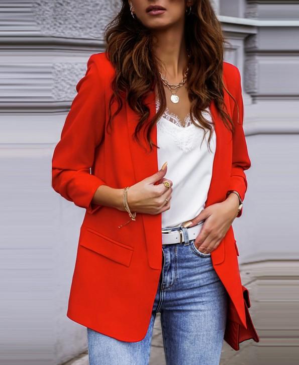 Pisarniški rdeči elegantni jopič z dolgimi rokavi in z zlatimi gumbi Ida