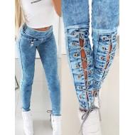 Plave hlače z visokim pasom in stegenskimi vezalkami Suzy