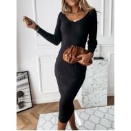 Pletena  črna elegantna obleka Pia